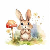 Cute watercolor bunny. Illustration photo