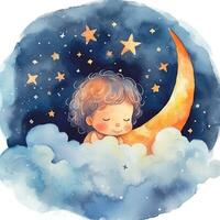 Cute watercolor good night. Illustration photo