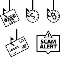 Scam alert icons set vector clip arts