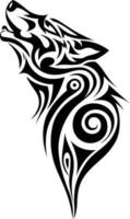 Tribal wolf tattoo that incorporates elements of both strength and grace black and white vector illustration