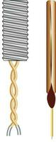 Electrodes copper or silver with twisted wire plus and minus ends vector illustration