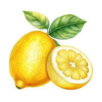 Watercolor yellow lemon. Illustration photo