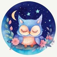 Cute watercolor good night. Illustration photo