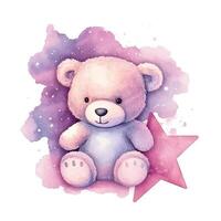 Cute watercolor teddy bear. Illustration photo