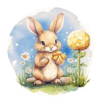 Cute watercolor bunny. Illustration photo