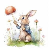 Cute watercolor bunny. Illustration photo