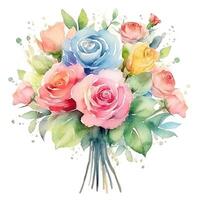 Rose watercolor bouquet. Illustration photo