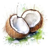 Watercolor open coconut Illustration photo