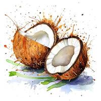 Watercolor open coconut Illustration photo