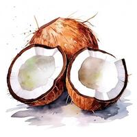 Watercolor open coconut Illustration photo
