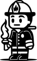 Firefighter, Black and White Vector illustration