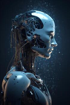 Illustration of artificial intelligence man or woman in digital space photo