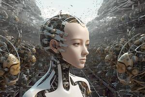 Illustration of artificial intelligence man or woman in digital space photo