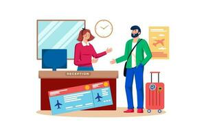 Travel agent helping clients book flights and accommodations for a holiday. vector