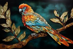 picture of parrot sitting on the branch photo