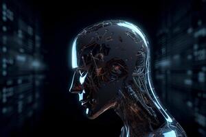 Illustration of artificial intelligence man or woman in digital space photo