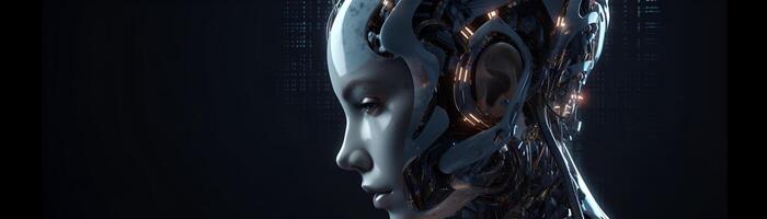 Illustration of artificial intelligence man or woman in digital space photo