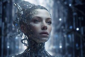 Illustration of artificial intelligence man or woman in digital space photo