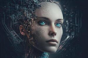 Illustration of artificial intelligence man or woman in digital space photo