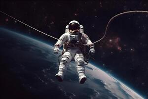 earth sattelite and international space station cosmos universe with spaceman photo
