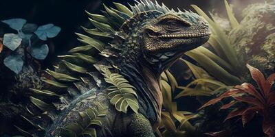 Dinosaur predator scary in landscape jungle, forest. . photo