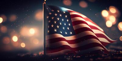 American flag ,United States of America. National holiday U.S. Independence Day, Memorial Day and Happy martin luther king day. USA flag with bokeh background. Generative AI. photo