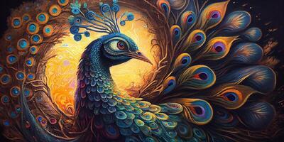 Abstract rainbow colorful of bird close-up illustration creative art. . photo