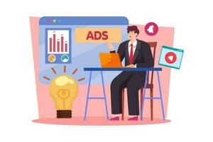 Business owner evaluating marketing strategies. vector