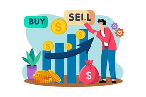 The stock market facilitates buying and selling shares of publicly traded companies. vector