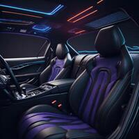 Car interior illustration at night, with led lights for the best possible visual atmosphere. . photo