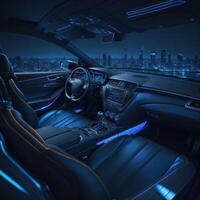 Car interior illustration at night, with led lights for the best possible visual atmosphere. . photo