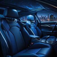 Car interior illustration at night, with led lights for the best possible visual atmosphere. . photo