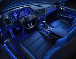 Car interior illustration at night, with led lights for the best possible visual atmosphere. . photo