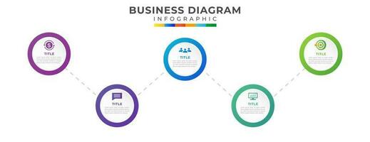 5 Steps Modern Timeline diagram roadmap with topic circles and business icons vector