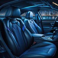 coche interior ilustración a noche, con LED luces para el mejor posible visual atmósfera. ai generado. foto