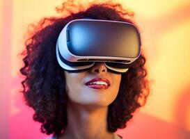 A woman wearing a virtual reality headset. illustration. photo
