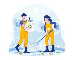 World Environment Day. People Volunteers Cleaning Garbage in the City Park. Ecology Protection. Vector illustration