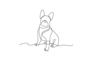 Single one-line drawing a cute puppy. Urban pet concept. Continuous line draw design graphic vector illustration.