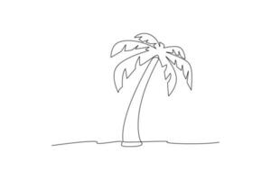 continuo una línea dibujo Coco arboles en el isla. árbol concepto soltero línea dibujo diseño gráfico vector ilustración