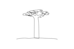 Continuous one-line drawing baobab tree. Tree concept single line drawing design graphic vector illustration