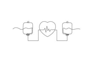 Continuous one line drawing World blood day concept. Single line draw design vector graphic illustration.