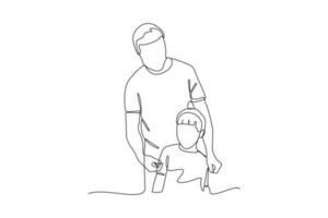 Single one-line drawing of a father and son. Father's Day concept. Continuous line draw design graphic vector illustration.