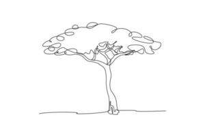 Continuous one-line drawing tall leafy tree. Tree concept single line drawing design graphic vector illustration