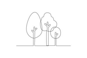 Continuous one-line drawing three trees by the road. Tree concept single line drawing design graphic vector illustration