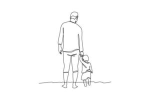 Single one-line drawing son looking at the view with his father. Father's Day concept. Continuous line draw design graphic vector illustration.