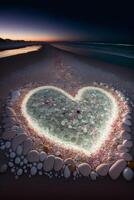 heart made out of stones on a beach. . photo