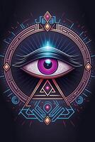 an all seeing eye surrounded by geometric shapes. . photo