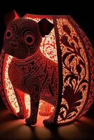 close up of a lamp with a dog on it. . photo