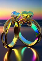 couple of rings sitting on top of a beach. . photo