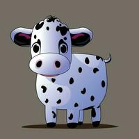 cow illustration, Cute vector cartoon style, cute animal mascot character, cattle domestic mammal, on gray background, for children's game, logo, children's book, animation, dairy product, card, etc